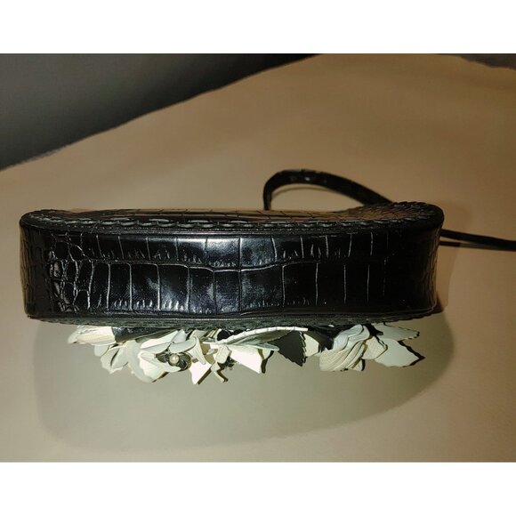 Brighton Leather Floral Embellished Black Retired Calista Croc Embossed Wristlet - Picture 10 of 10